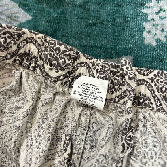 Westside Wide Leg Flowy Boho Pants Linen Cotton Cream Gray Print Flared Palazzo - Picture 3 of 15